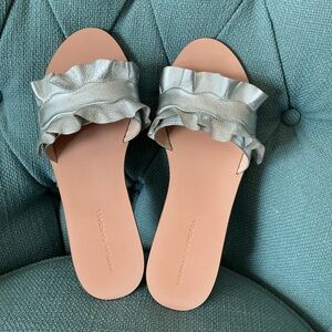 Loeffler Randall Metallic Silver Ruffle Sandals
